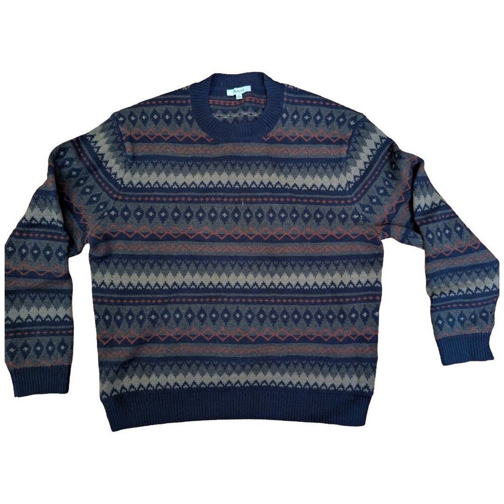 Madewell Fair Isle Crewneck Sweater Men's Medium Navy Merino Wool